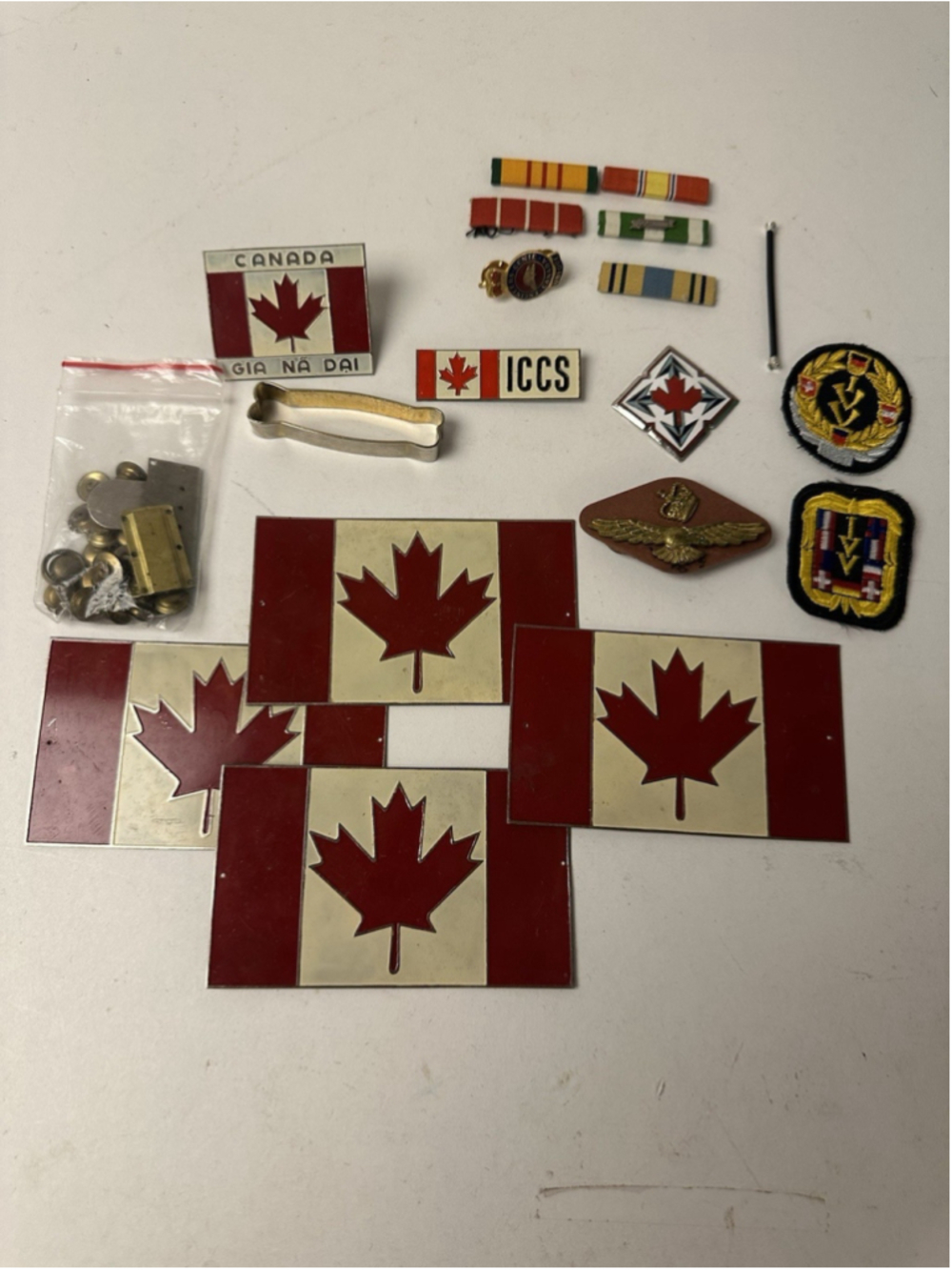 Vintage Canadian Military Pins Lot ICCS Canada Flag Ribbon Bars Badges Hardware